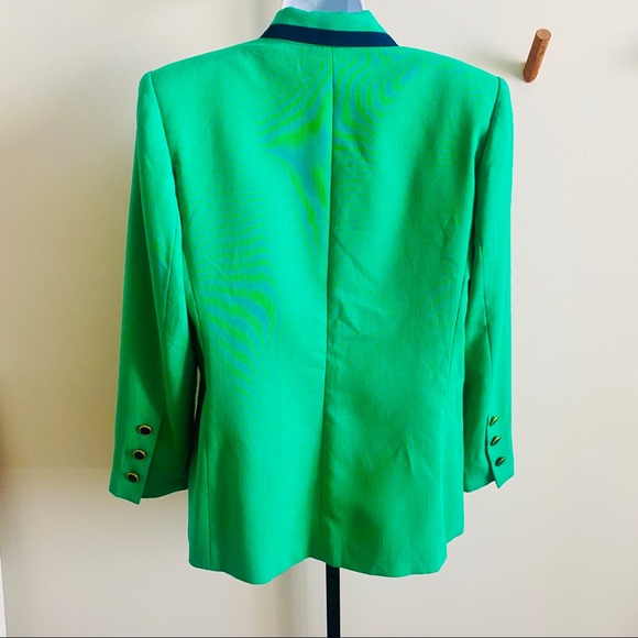 Great Kelly Green & Navy Blue Detail Double Breasted Versatile Wear Blazer - Picture 10 of 11